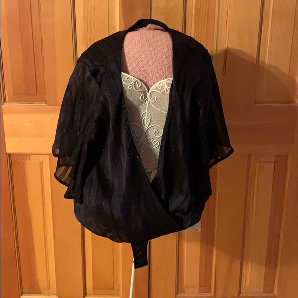 Flouncy shimmer black bodysuit